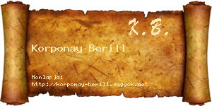 Korponay Berill névjegykártya